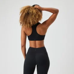 Borg Mid Support Sports Bra, Black Beauty