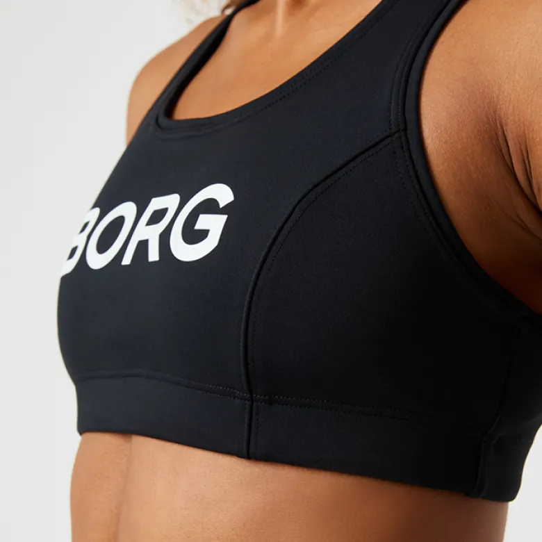 Borg Mid Support Sports Bra, Black Beauty