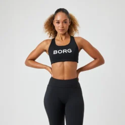 Borg Mid Support Sports Bra, Black Beauty
