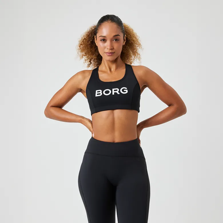 Borg Mid Support Sports Bra, Black Beauty