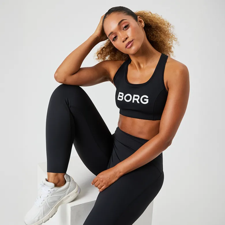 Borg Mid Support Sports Bra, Black Beauty