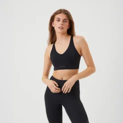 Borg Mid v Support Sports Bra, Black Beauty