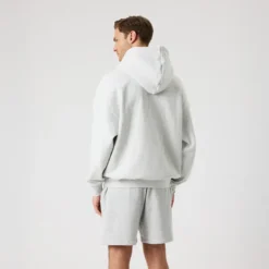 Borg Oversized Hoodie, Ultra Light Grey Melange