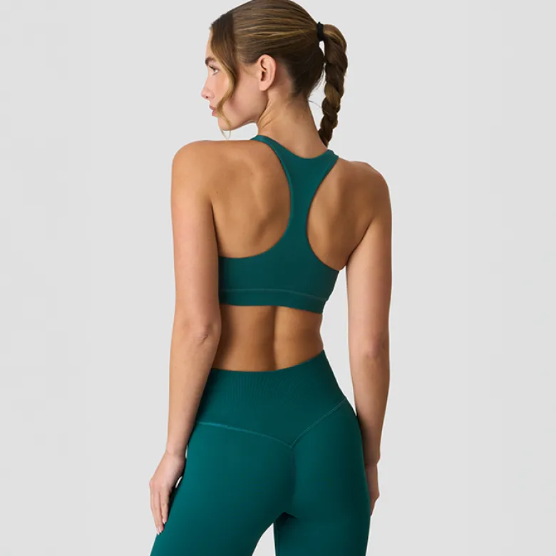 Define Seamless Racer Back Sports Bra, Petrol Green