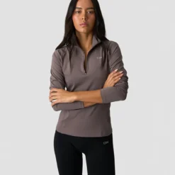 Everyday Long Sleeve Stripe 1/4 Zip, Dusty Brown