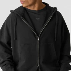 Grit Stonewashed Zipped Hoodie, Black