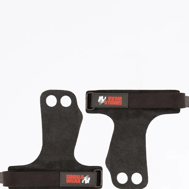 2-Hole Leather Lifting Grips, Black