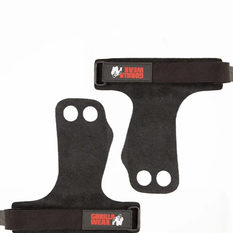 2-Hole Leather Lifting Grips, Black