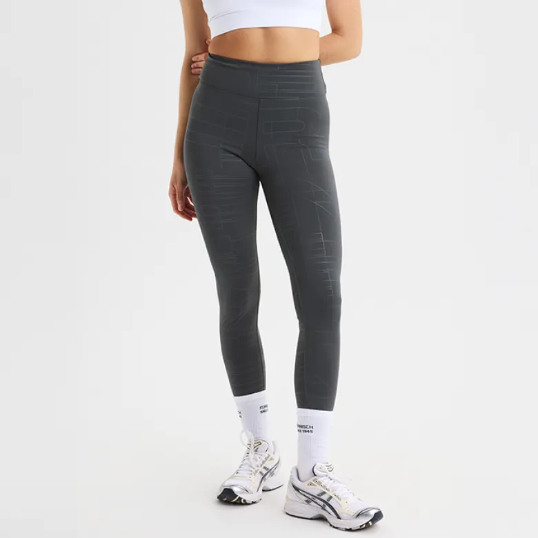 Logo Effect High Waist Tights, Grey Emblem Emboss