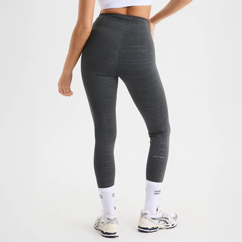Logo Effect High Waist Tights, Grey Emblem Emboss