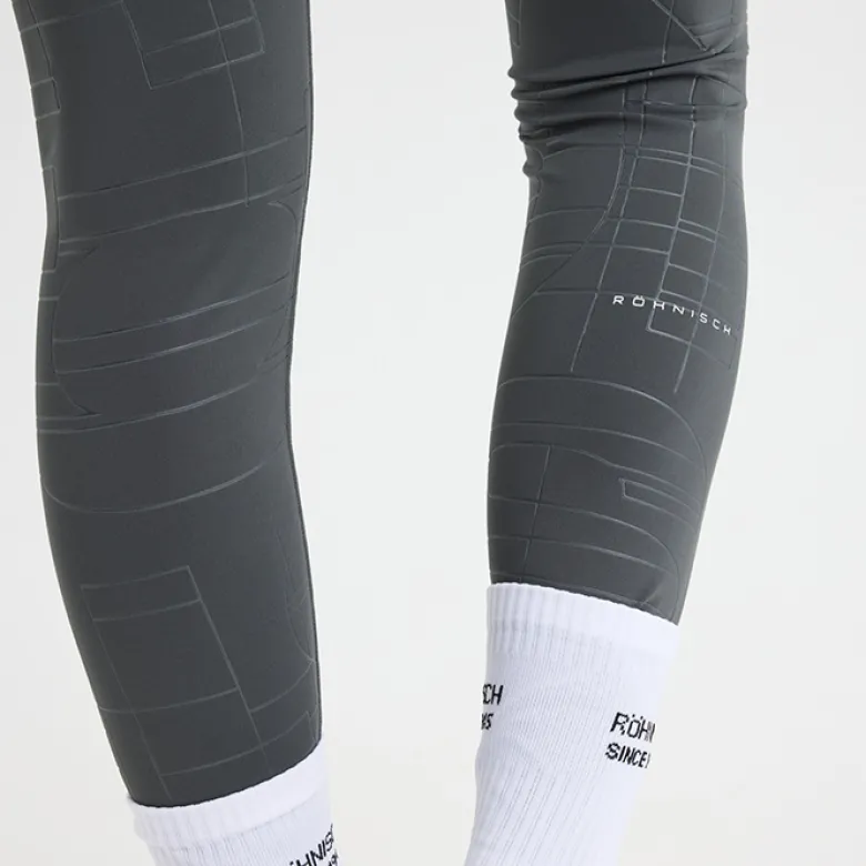 Logo Effect High Waist Tights, Grey Emblem Emboss