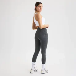 Logo Effect High Waist Tights, Grey Emblem Emboss