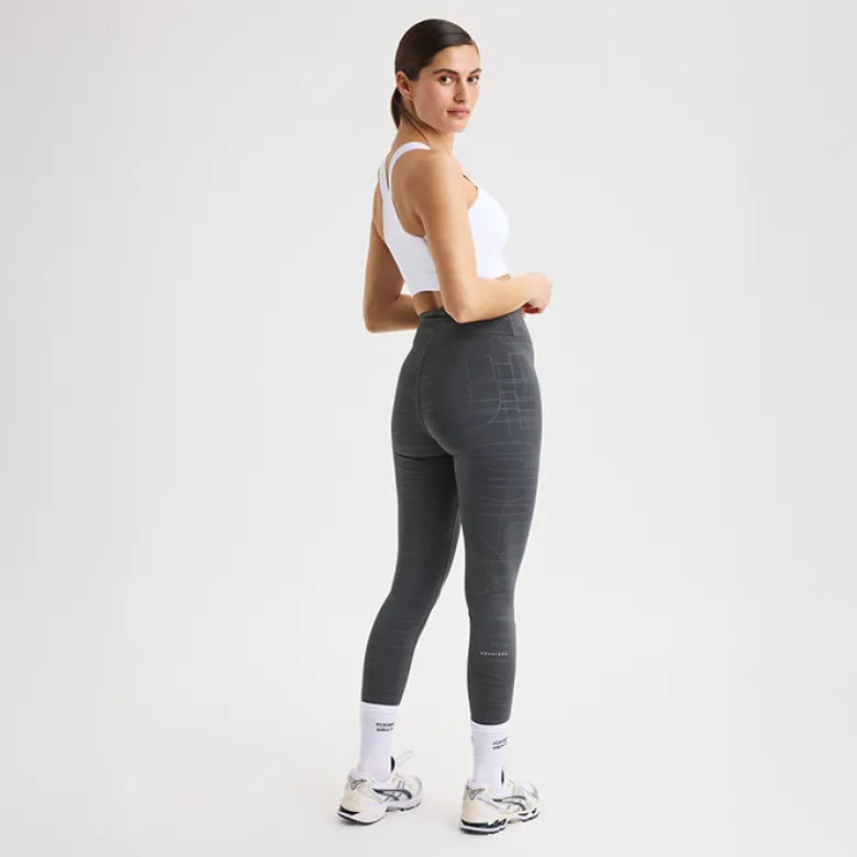 Logo Effect High Waist Tights, Grey Emblem Emboss