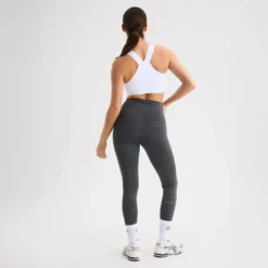 Logo Effect High Waist Tights, Grey Emblem Emboss