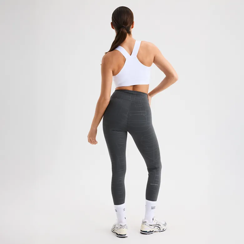 Logo Effect High Waist Tights, Grey Emblem Emboss
