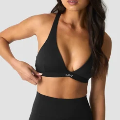 Luxe V-neck Sports Bra, Black