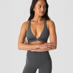 Luxe V-neck Sports Bra, Charcoal Grey