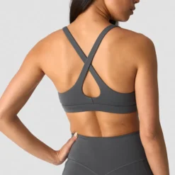 Luxe V-neck Sports Bra, Charcoal Grey