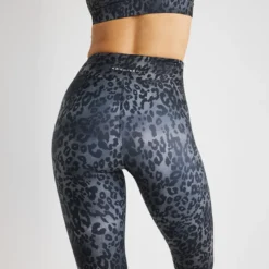Printed High Waist Tights, Grey Leo Print