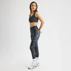 Printed High Waist Tights, Grey Leo Print
