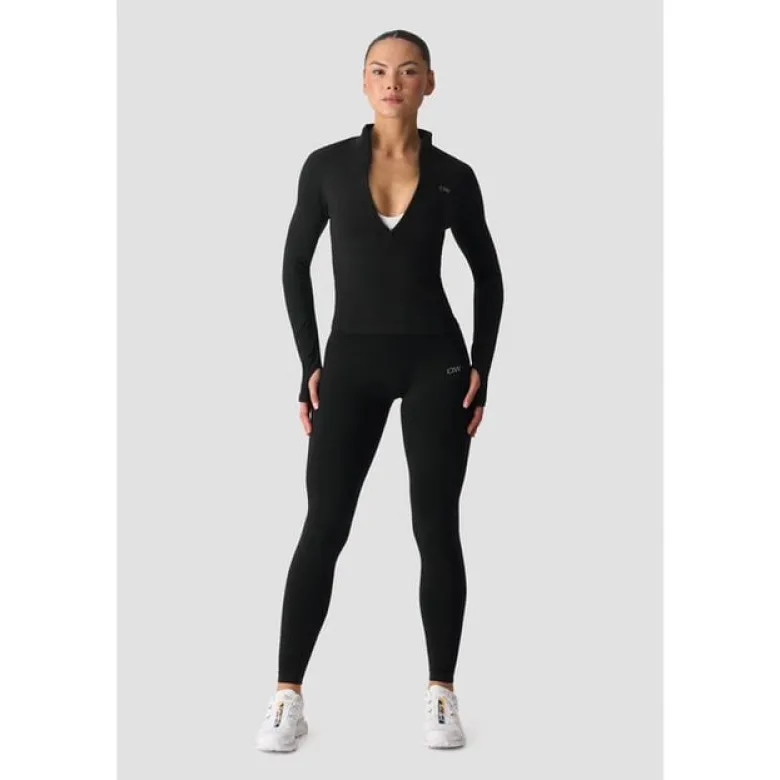 Smooth Seamless 1/2 Zip LS, Black