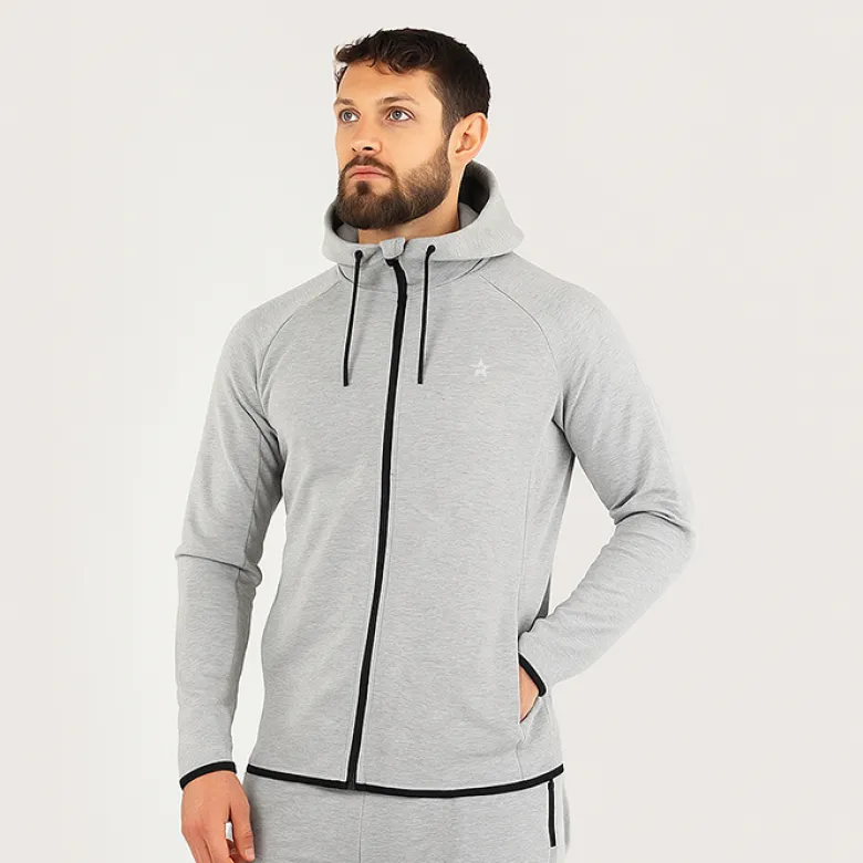 Star Zipped Hoodie Grey Melange