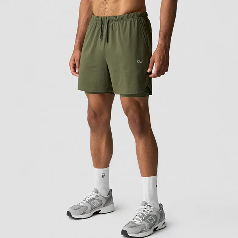 Stride 2-in-1 Shorts, Dark Khaki Green