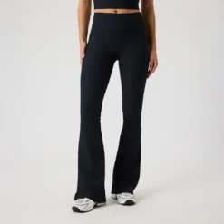 Studio Ribbed Flare Tights, Black Beauty
