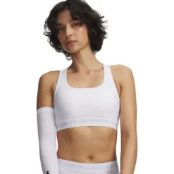 UA Crossback Mid Bra, White/Halo Gray