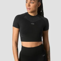 Ultra Seamless Cropped T-shirt Wmn, Black
