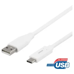 USB-A till USB-C Kabel, 1m 3A USB 2.0, Vit