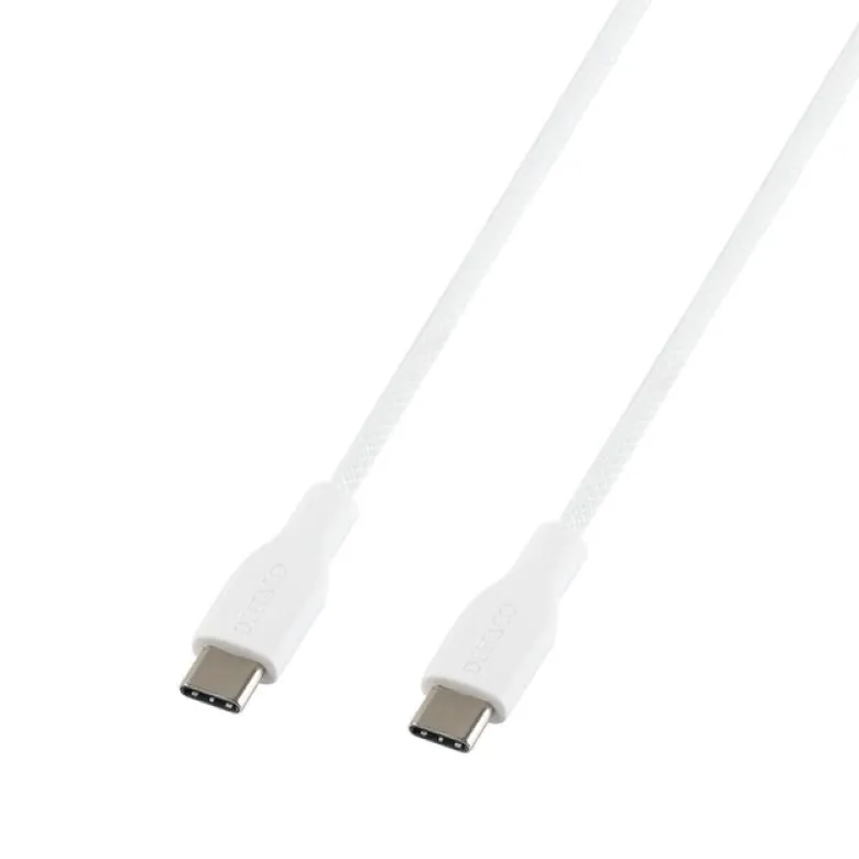 USB-C till USB-C Flätad Laddningskabel 60W 1m, Vit