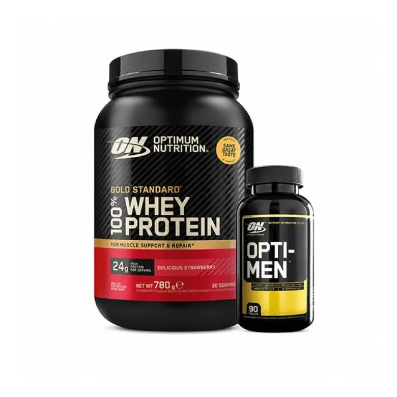 100% Whey Gold Standard Vassleprotein 700 g + Opti-Men, 90 Tabletter
